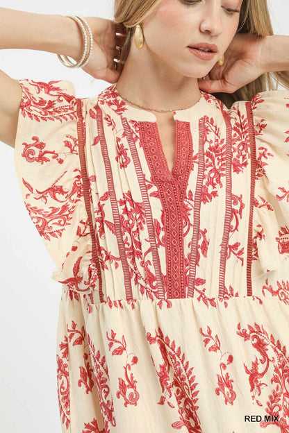 UMGEE Charlotte Paisley Midi Dress Red Mix