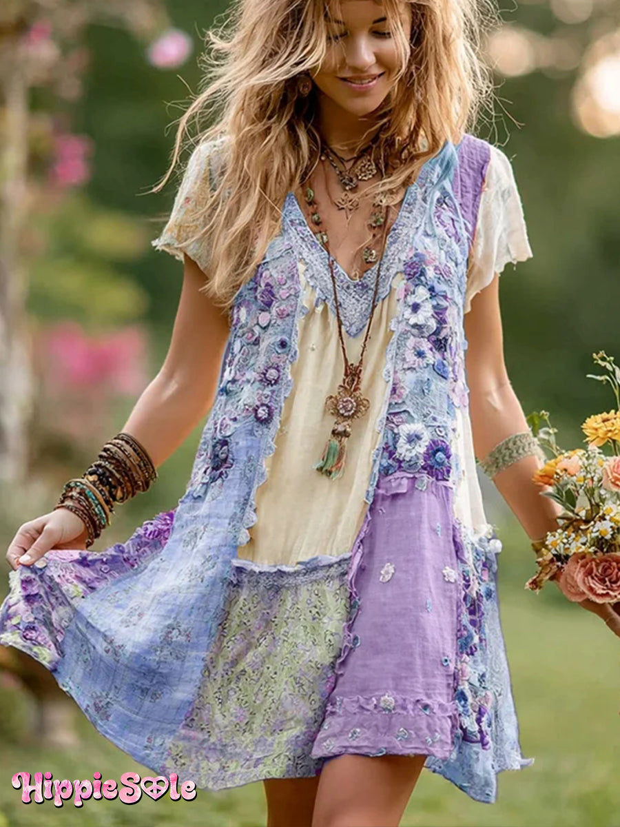 Women's Retro Floral Print Pocket Cotton Dress