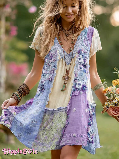 Women's Retro Floral Print Pocket Cotton Dress