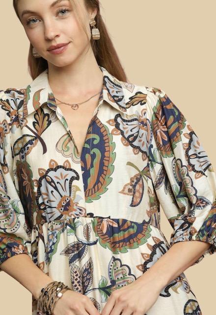 UMGEE Cream Boho Floral Dress