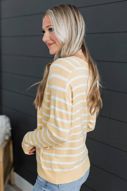Stripe Crew Neck Sweater Top Yellow