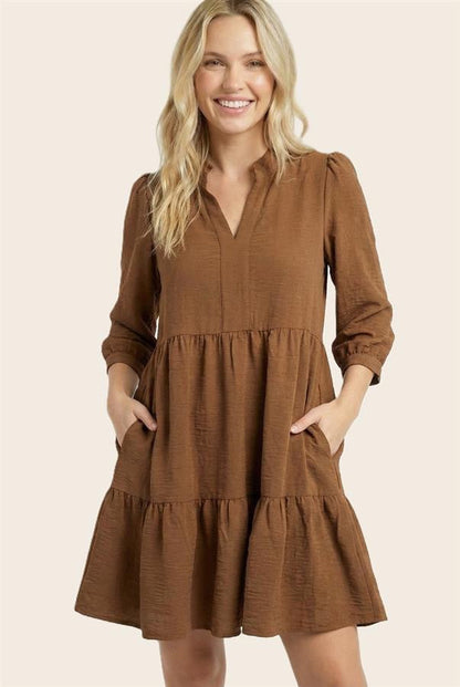 Ruffle Tiered Dress Camel