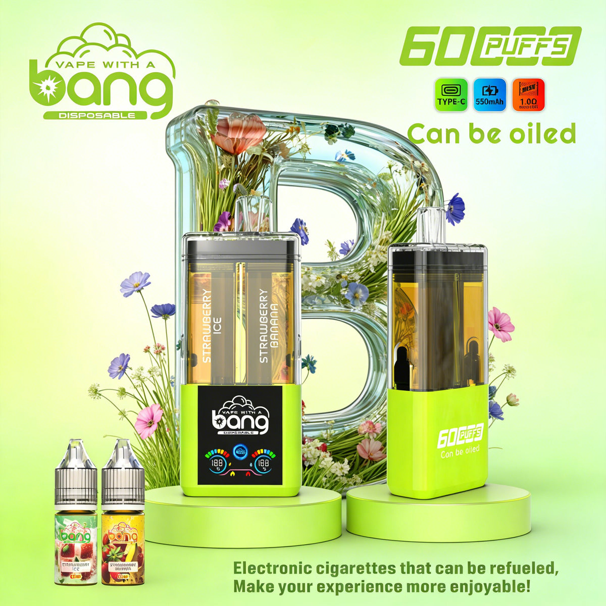 Bang 60K 60000 Puffs Dual Flavors Rechargeable Original Refillable Oil Vape