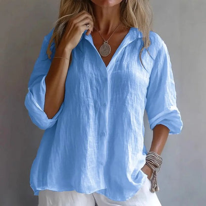 Shirt Collar Long Sleeve Plain Regular Micro-Elasticity Regular Fit Shirt For Women