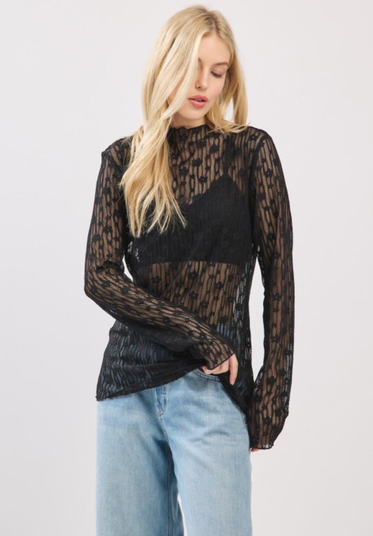 Cameron Floral Lace Top Black
