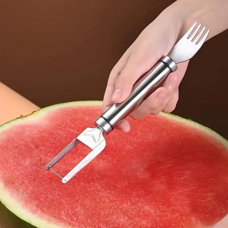 🍉 Summer Sale - Buy 2 Get 1 FREE🔥 | 2-in-1 Watermelon Cutter & Fork Set – Perfect Cubes in Seconds, No Mess, Stainless Steel Fruit Slicer 🍉
