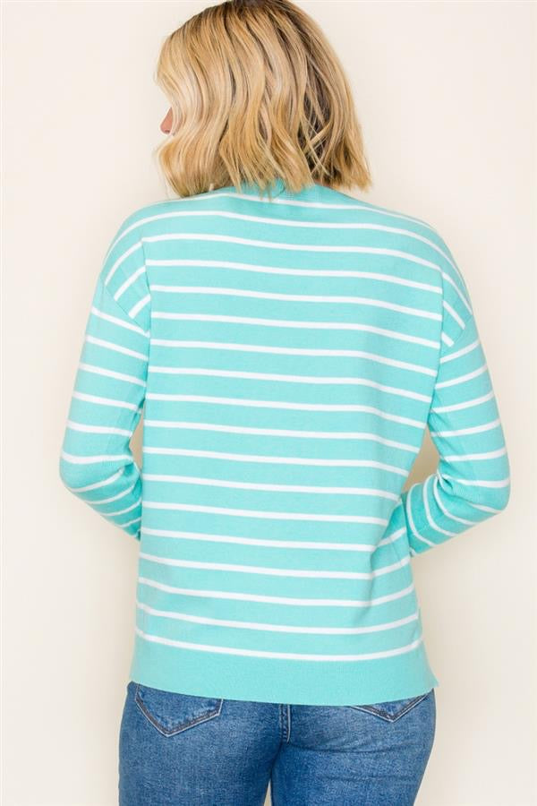 Stripe Crew Neck Sweater Top Mint