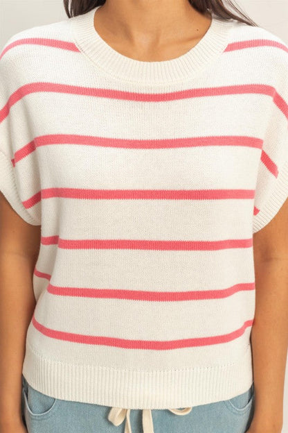 Stripe Crew Neck Knit Top Rose
