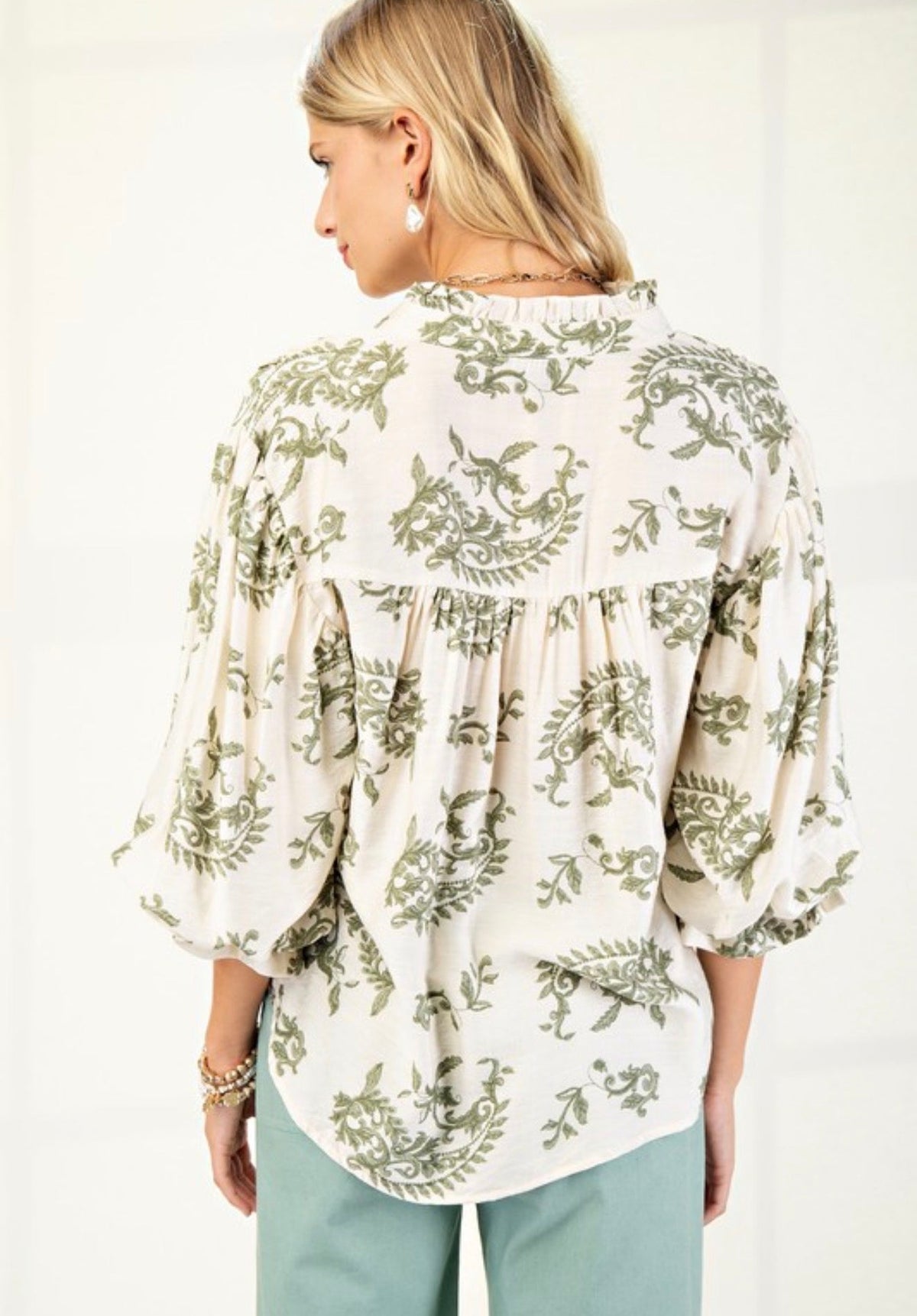 Sage Mix Button Down Top