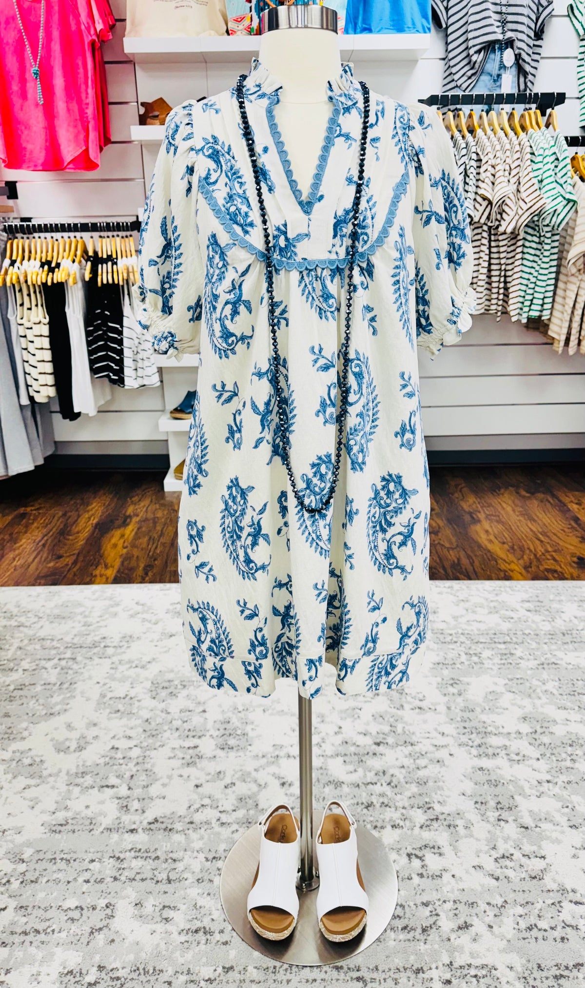 UMGEE Paisley Scallop Trim Dress Blue Mix