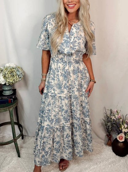 Catalina Blue Floral Tiered Dress