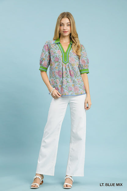 UMGEE Charleston Floral Top Blue Mix