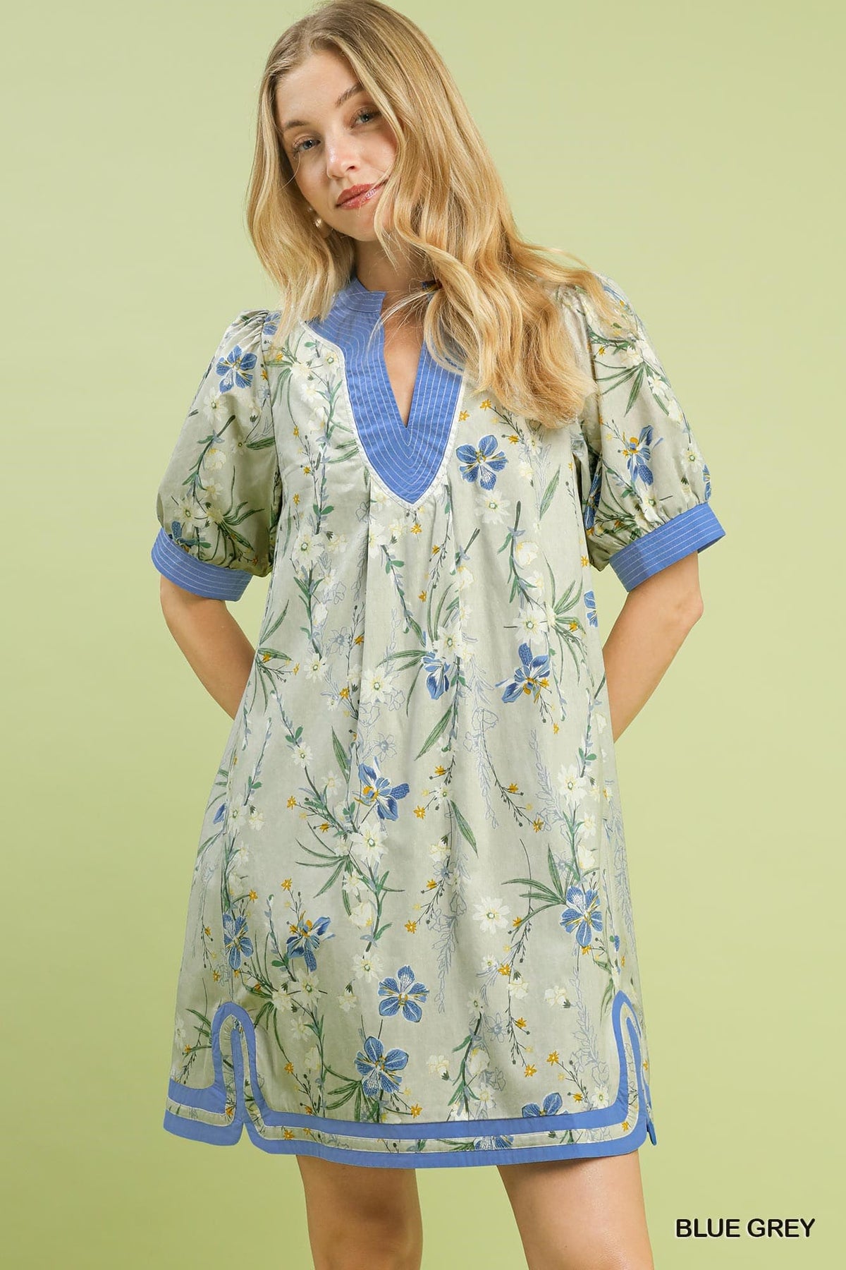 UMGEE Floral Contrast Dress Dusty Blue
