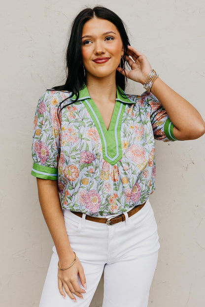 UMGEE Charleston Floral Top Blue Mix