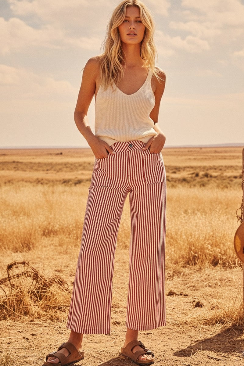Wide Leg Stripe Pant Red