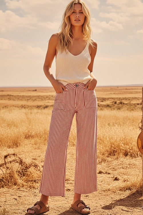 Wide Leg Stripe Pant Red