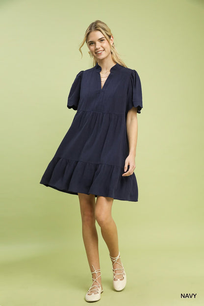 UMGEE Scallop Sleeve Babydoll Dress Navy