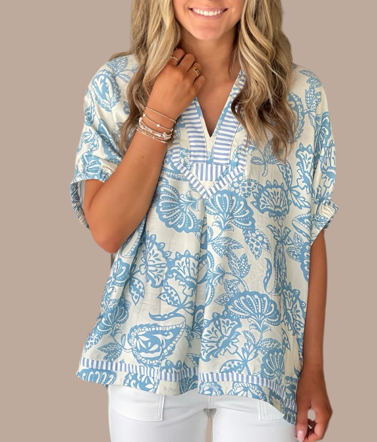 UMGEE Botanical Contrast Top Blue Mix