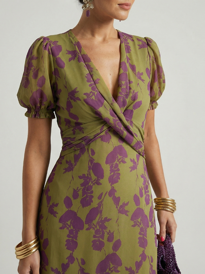 Odetta - Soft-Touch Floral Wrap Midi Dress