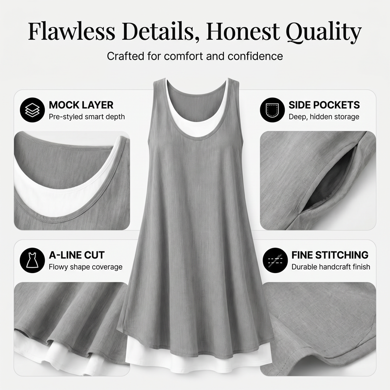 ⏰2026 Summer Hot Sale 50% OFF💃Women's Casual Loose Sleeveless Fake Two Piece Tank Dress