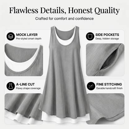⏰2026 Summer Hot Sale 50% OFF💃Women's Casual Loose Sleeveless Fake Two Piece Tank Dress
