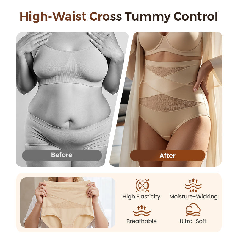 🔥Buy 1 Get 2 Free (3 PCS)✨Plus-Size High-Waist Cross Tummy Control Panties
