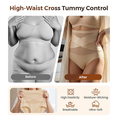 🔥Buy 1 Get 2 Free (3 PCS)✨Plus-Size High-Waist Cross Tummy Control Panties