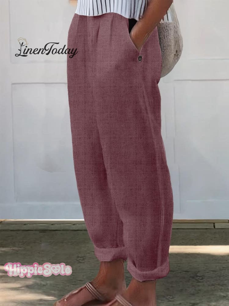 Women's Printed Cotton And Linen Casual Pants