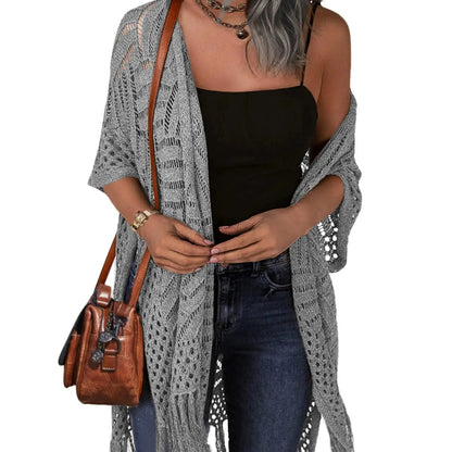 🥳2026 HOT SALE🥳💞50K+ SOLD!🌸☀️ 50% OFF! Oversized Knit Cardigan – Lightweight crochet tassel kimono for spring & summer. Breathable viscose‑nylon blend – no itch, no cling – layer over anything! 🧶✨
