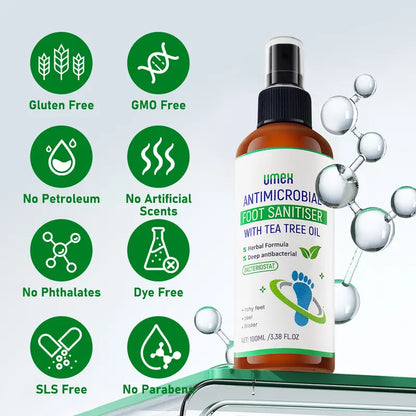 UMEX Tea Tree Foot Spray Kills Fungus & Odor Fast 97% Stink Elimination Repair Cracked Heels 100ml Quick-Dry Formula Clinically Tested Natural Antiseptic - Moisturizing Intensive Foot Care Foot Care Tool
