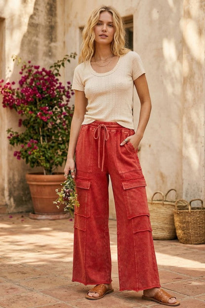 Mineral Washed Cargo Pant Red