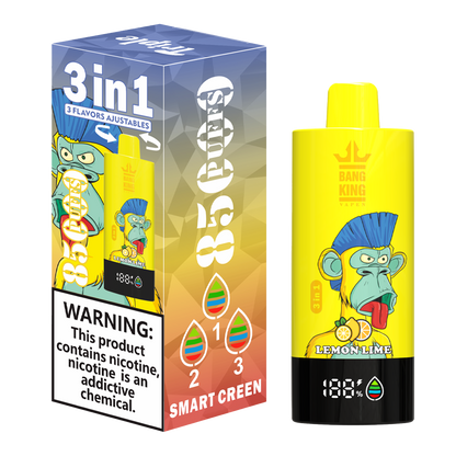 Bang King 85000 85k Puffs 3 in 1 Flavors Newest Original Rechargeable LCD Display Disposable Vape