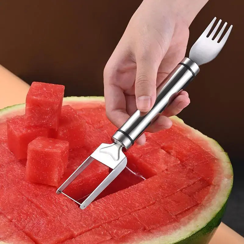 🍉 Summer Sale - Buy 2 Get 1 FREE🔥 | 2-in-1 Watermelon Cutter & Fork Set – Perfect Cubes in Seconds, No Mess, Stainless Steel Fruit Slicer 🍉