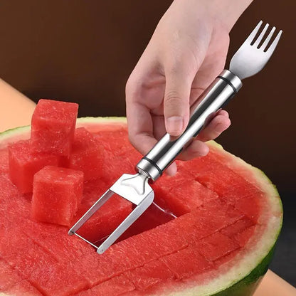 🍉 Summer Sale - Buy 2 Get 1 FREE🔥 | 2-in-1 Watermelon Cutter & Fork Set – Perfect Cubes in Seconds, No Mess, Stainless Steel Fruit Slicer 🍉