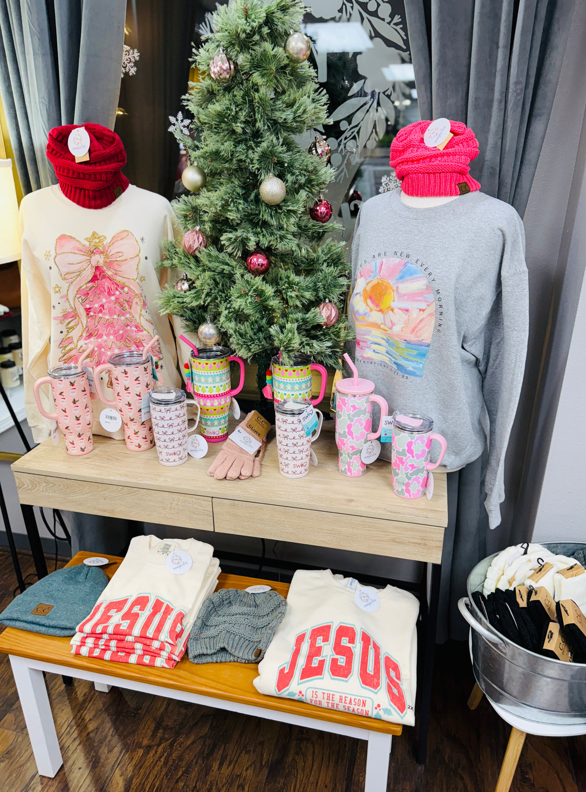 Cream Pink Christmas Tree Sweatshirt