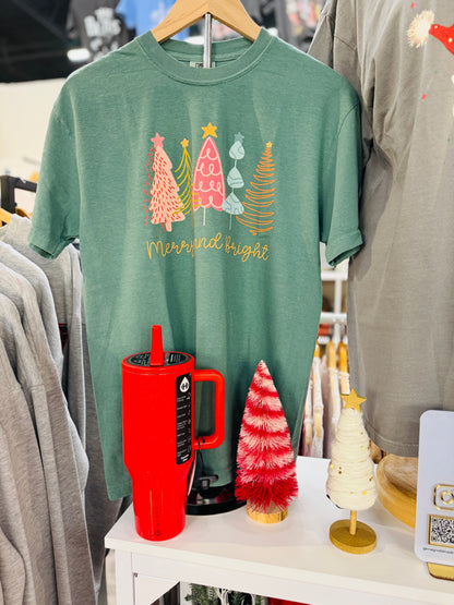 Comfort Colors Green Merry & Bright Tee