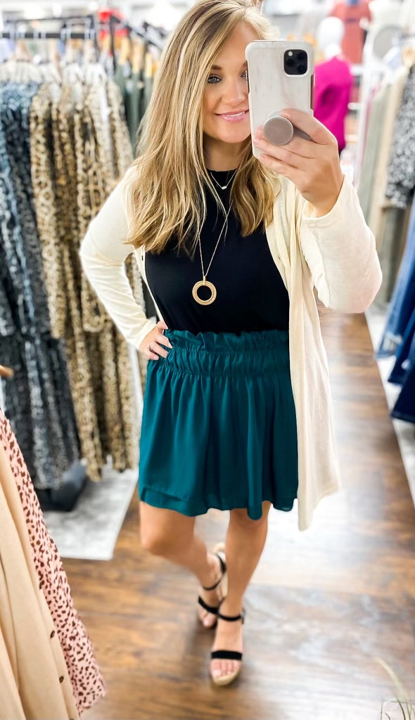 Hunter Green Solid Tiered Ruffle Skirt