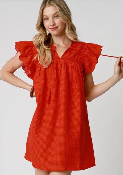 UMGEE Red Ruffle Sleeve Babydoll Dress