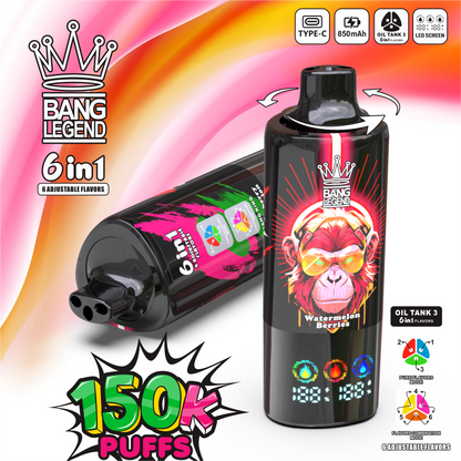 Bang Legend 150000 150K Puffs 6 in 1 Flavors Newest Original Rechargeable LED Display Disposable Vape