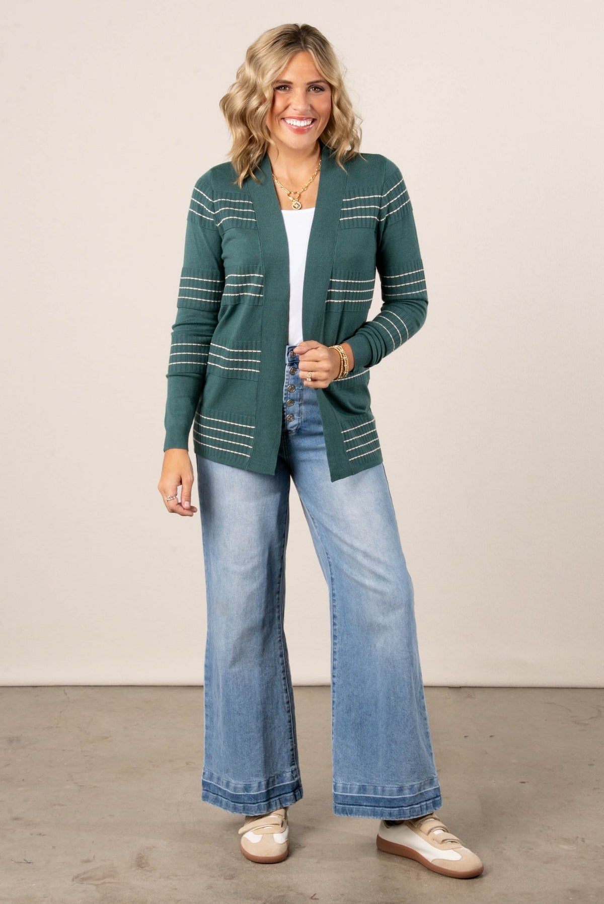 Stitch Stripe Cardigan Jade