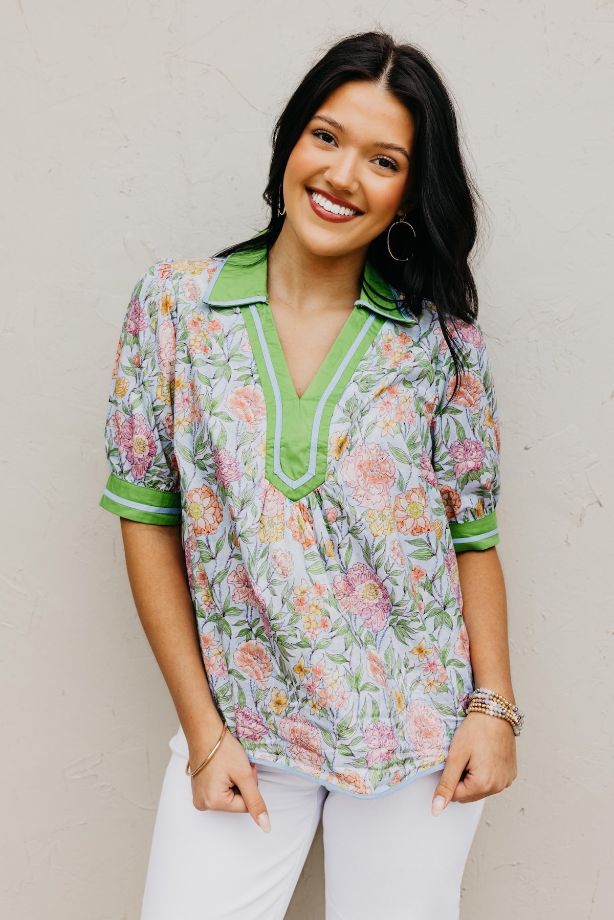 UMGEE Charleston Floral Top Blue Mix