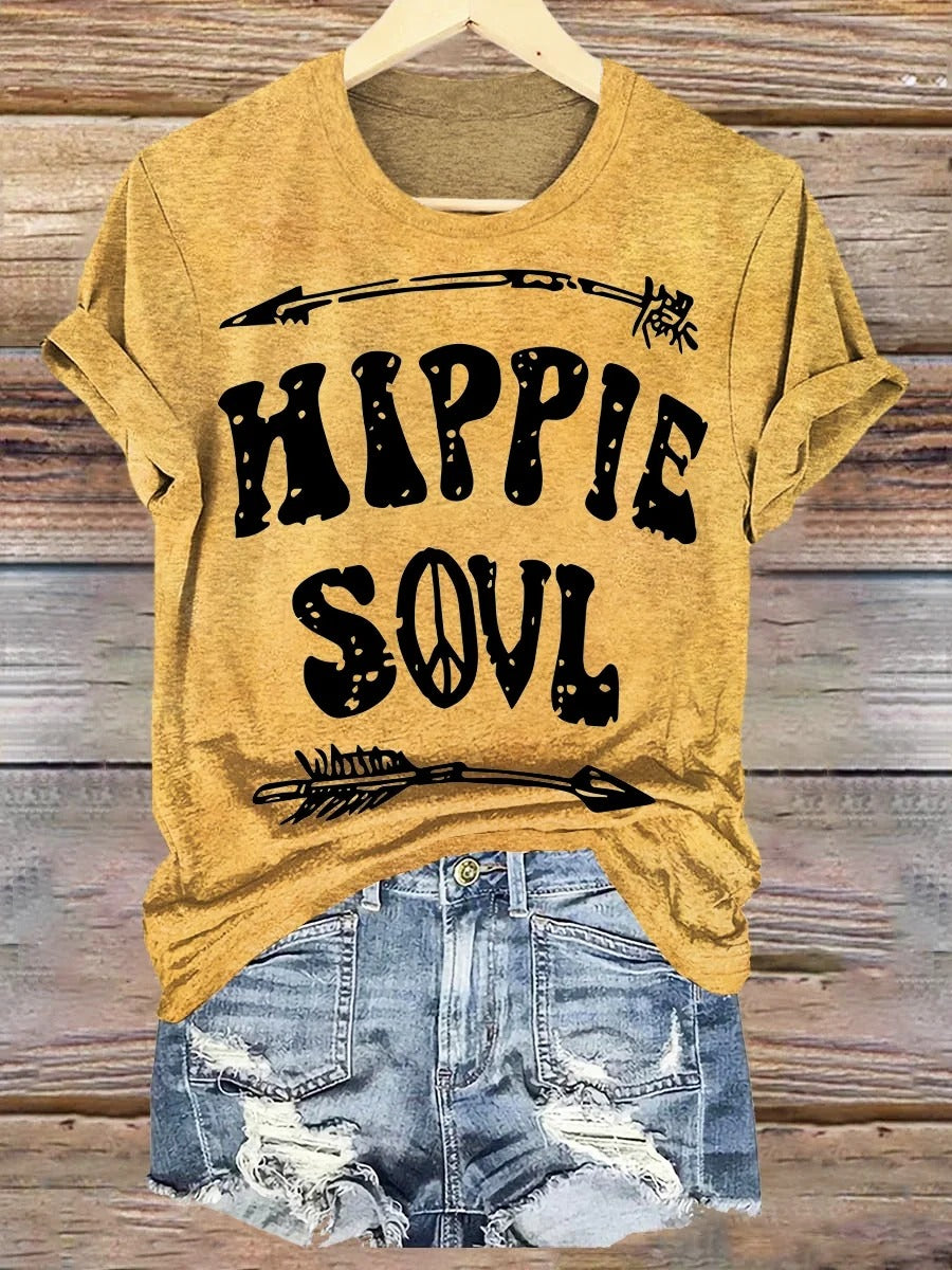 Letter Short Sleeve Crew Neck Boho Dress