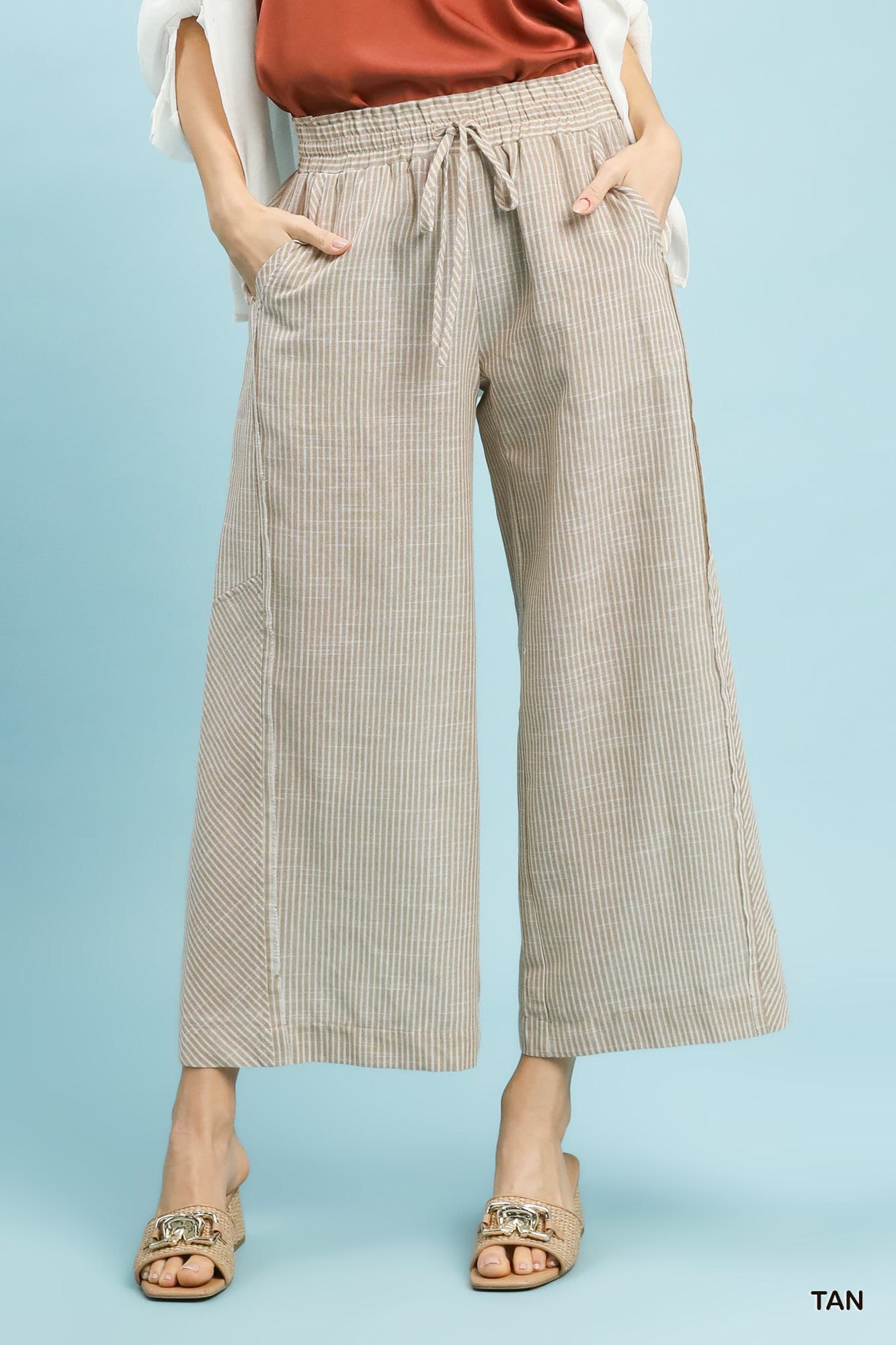UMGEE Wide Leg Striped Pant Khaki