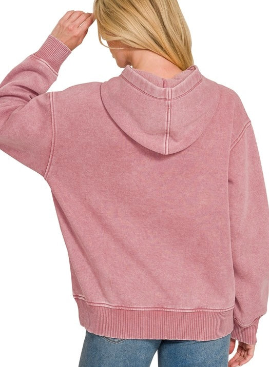 Acid Wash Hoodie Sweatshirt Winter Rose