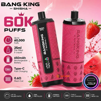 Bang King Shisha 60000 60K Puffs LED Display Disposable DTL Vape Pen