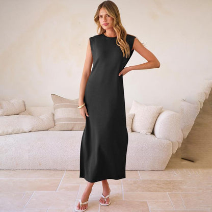 🎉2026 Hot Sale 49% OFF💃🌿Women's Crewneck Casual Loose Split Wrinkle-Free Long Dress