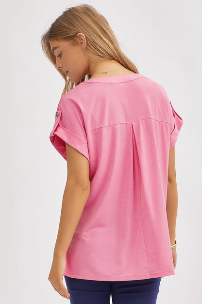 Lizzy Solid Short Sleeve Essential Top Pink