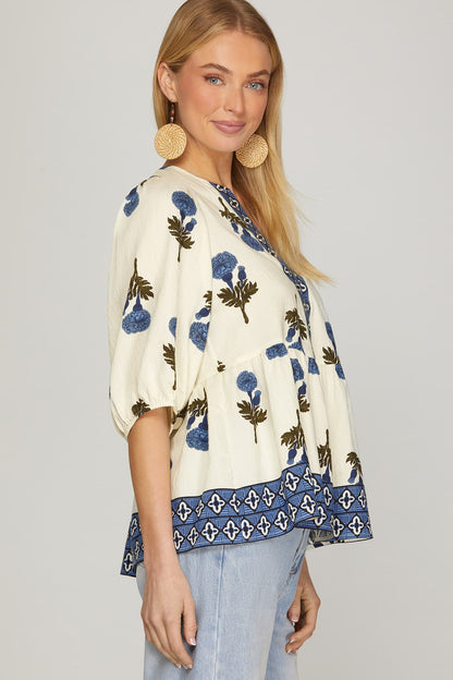 Seagrove Blue Mix Floral Top