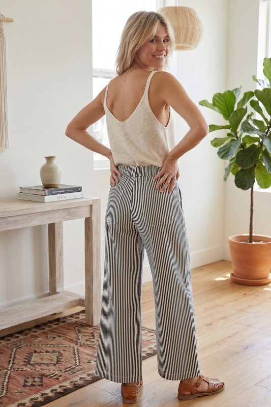 Black Stripe Wide Leg Casual Pant