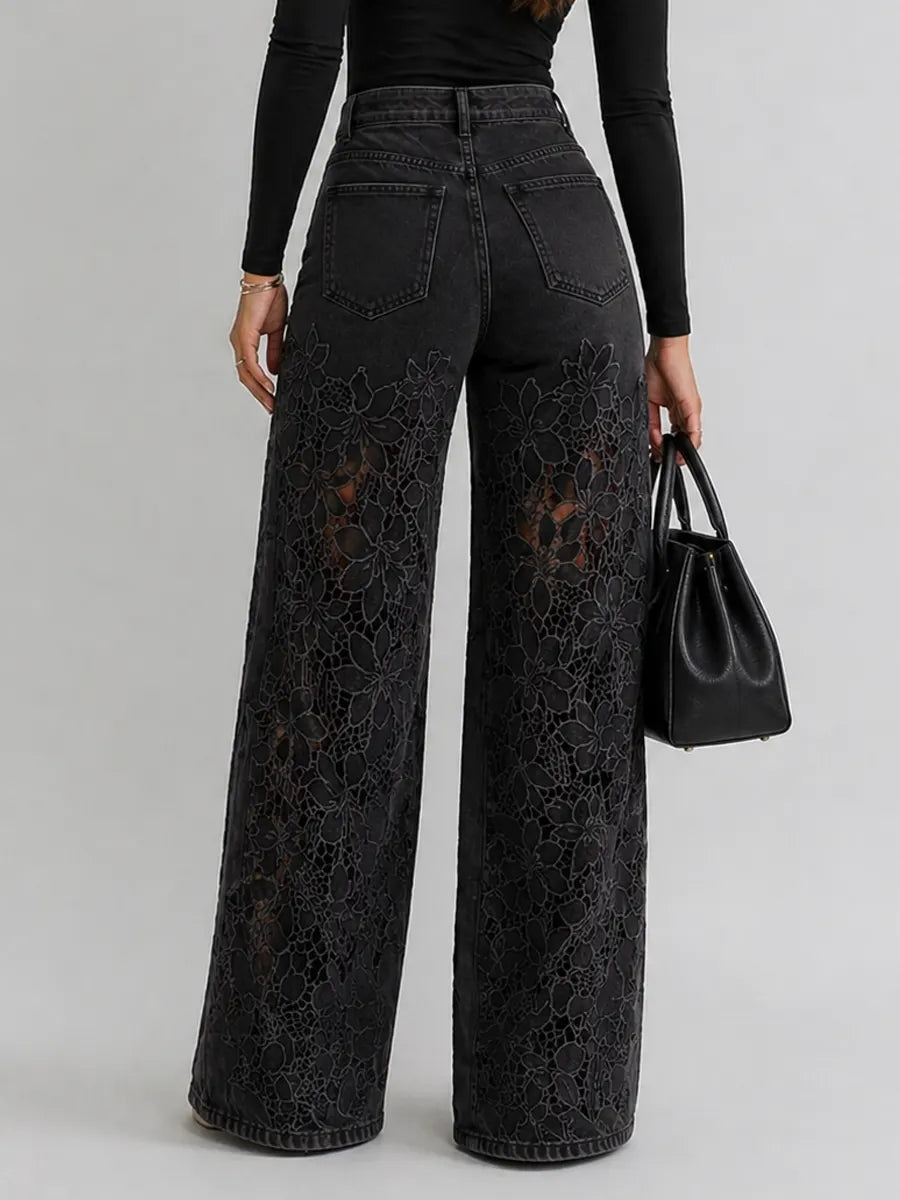 Kaliora - Floral Lace Wide Leg Jeans